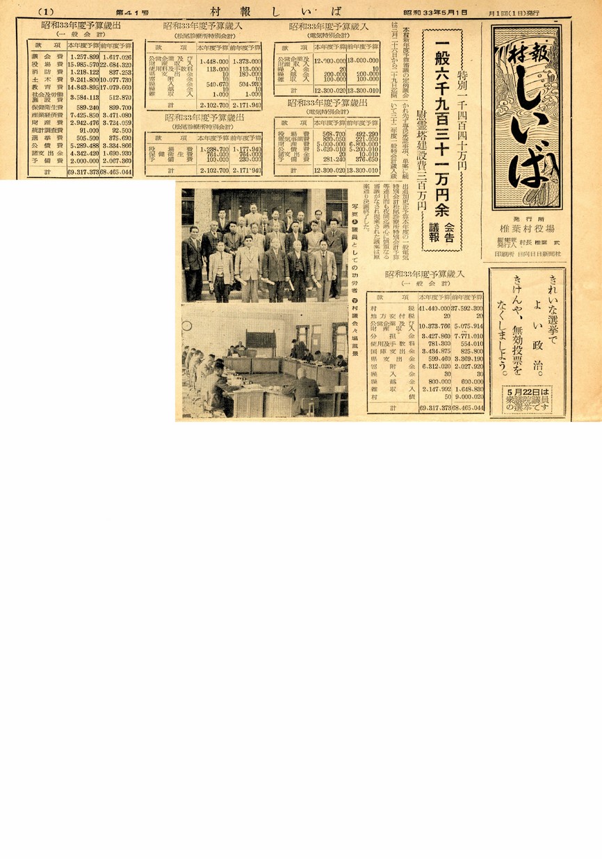 村報 しいば　第41号　1958年5月発行の表紙画像